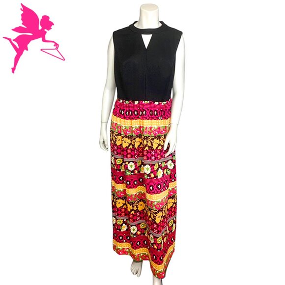 VINTAGE 70's Brady Bunch Maxi Dress - Picture 1 of 7